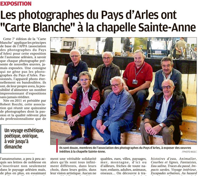 article la provence du 23 octobre 2108 concernant l'expo carte blanche aux photographe d'arles avec l'APPA 